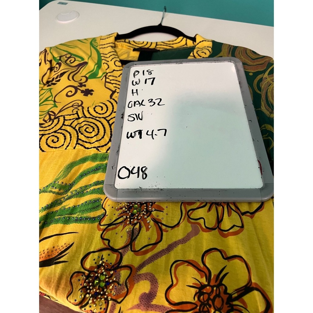 Adore Artsy Embellished Tunic Top Boho Y2K‎ Whimsigoth Yellow Green Cotton Small - Picture 8 of 8